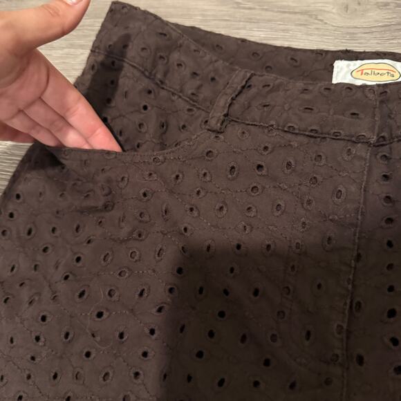 Vintage Talbots Chocolate Brown Eyelet Embroidered Cropped Pants Women 8 Fall - Picture 3 of 8